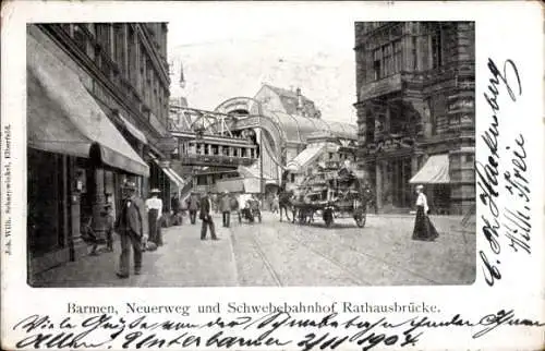 Ak Barmen Wuppertal, Neuerweg, Schwebebahnhof Rathausbrücke