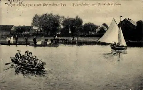 Ak Goyatz Schwielochsee in der Niederlausitz, Strandleben am See, Boote