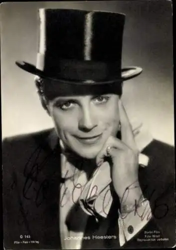 Ak Schauspieler und Sänger Johannes Heesters, Portrait mit Zylinder, Autogramm