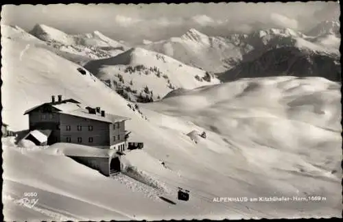 Ak Kitzbüheler Horn in Tirol, Alpenhaus, Winter, Seilbahn