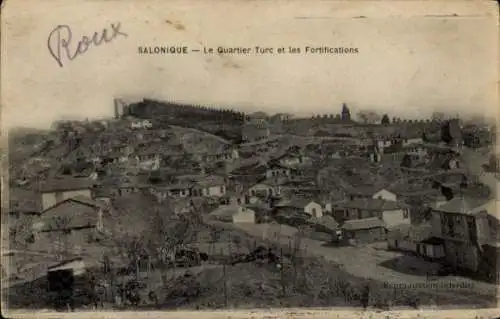 Ak Saloniki Thessaloniki Griechenland, Türkisches Viertel und Befestigungsanlagen