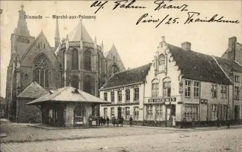 Ak Diksmuide Dixmude Westflandern, Fischmarkt, Kirche