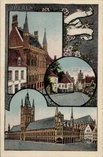 Passepartout Ak Ypres Ypern Westflandern, Tuchhallen, Rathaus