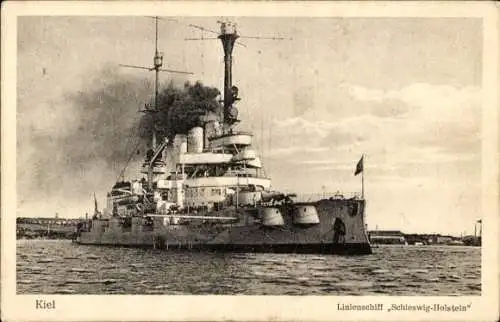 Ak Deutsches Kriegsschiff, Linienschiff Schleswig Holstein, Kaiserliche Marine, Kiel