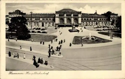 Ak Hannover in Niedersachsen, Hauptbahnhof, Springbrunnen, Skulptur