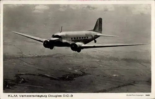 Ak Douglas DC-3, Niederländisches Verkehrsflugzeug, Passagierflugzeug, KLM