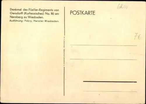 Ak Wiesbaden in Hessen, Neroberg, Denkmal des Füsilier Regiments von Gersdorff Kurhessisches No. 80