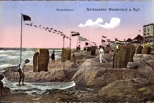 Ak Westerland auf Sylt, Strand, Strandkörbe, Badegäste