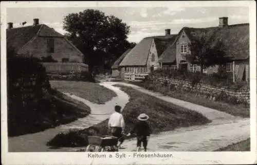 Ak Keitum auf Sylt, Friesenhäuser, Handwagen