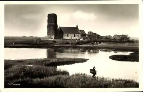 Ak Insel Pellworm Nordfriesland, Turm, Kirche, Teilansicht