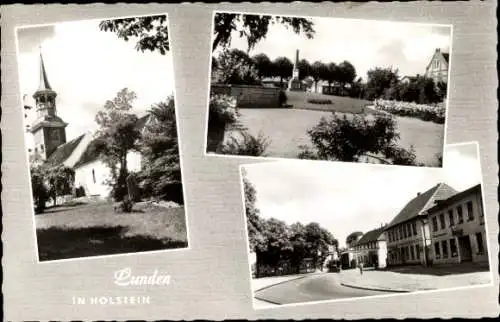 Ak Lunden in Holstein Dithmarschen, Kirche, Fachwerkhaus