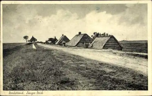 Ak Insel Nordstrand in Nordfriesland, langer Deich