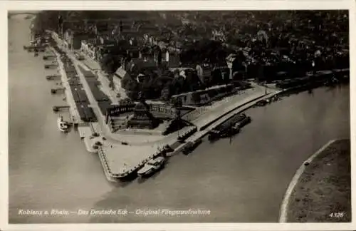 Ak Koblenz am Rhein, Deutsches Eck, Moselmündung, Fliegeraufnahme