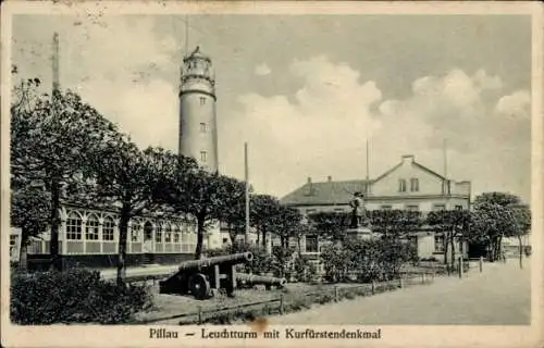 Ak Baltijsk Pillau Ostpreußen, Leuchtturm, Kurfürstendenkmal