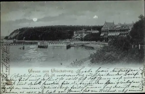 Ak Glücksburg an der Ostsee, Strandhotel, Nacht, Vollmond