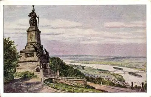 Künstler Ak Rüdesheim am Rhein, Niederwald Nationaldenkmal