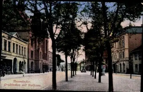 Ak Neumünster in Holstein, Großflecken mit Rathaus