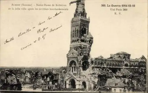 Ak Albert Somme, Notre Dame de Brebieres, Stadt nach der Bombardierung, 1. Weltkrieg