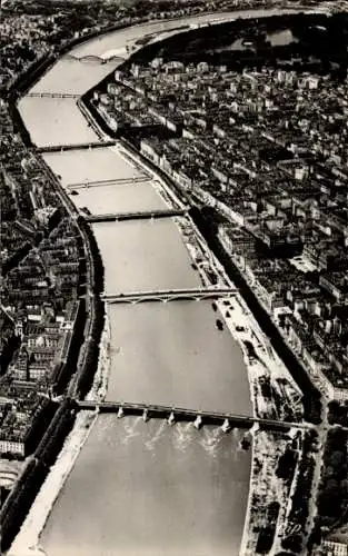 Ak Lyon Rhône, Blick aus dem Hubschrauber, Rhonebrücken