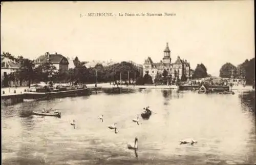 Ak Mulhouse Mülhausen Elsass Haut Rhin, Post, Neues Bassin