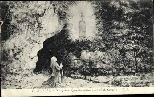 Ak Lourdes Hautes Pyrénées, Miracle du Cierge, Marienerscheinung