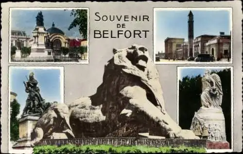 Ak Belfort Beffert Beffort Territoire de Belfort, Löwenstatue, Denkmal