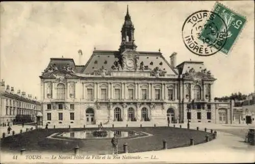 Ak Tours Indre et Loire, Neues Rathaus, Rue Nationale