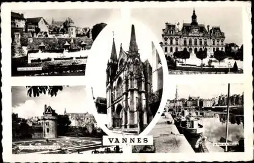 Ak Vannes Morbihan, Rathaus, Hafen, Kathedrale Saint-Pierre, Turm, Gärten