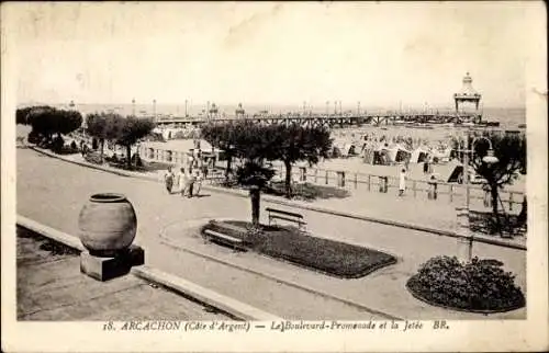 Ak Arcachon Gironde, Boulevard-Promenade, Jetée