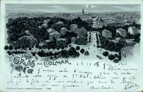 Mondschein Litho Colmar Kolmar Elsass Haut Rhin, Gesamtansicht