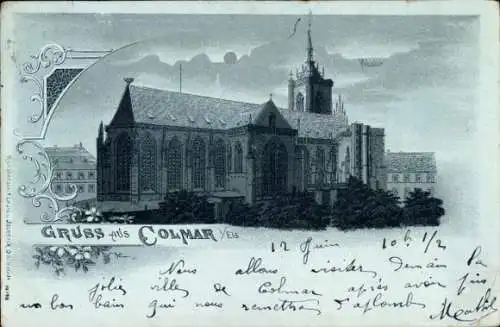 Mondschein Litho Colmar Kolmar Elsass Haut Rhin, Münster