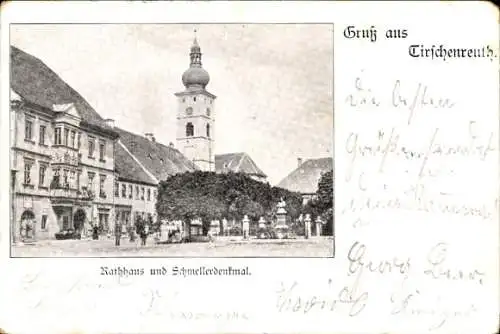 Ak Tirschenreuth in der Oberpfalz Bayern, Rathaus, Andreas Schmeller Denkmal