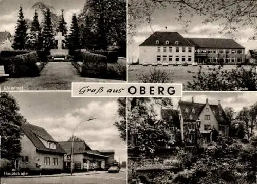Ak Oberg Ilsede in Niedersachsen, Schule, Hauptstraße, Schloss, Ehrenmal