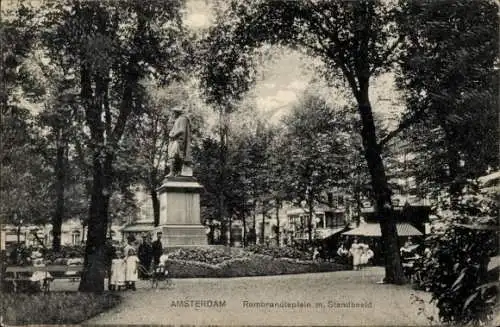 Ak Amsterdam Nordholland Niederlande, Rembrandtplein, Denkmal