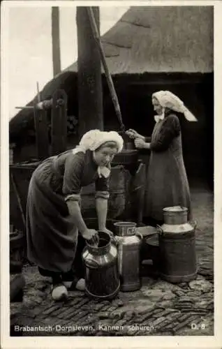 Ak Belgien, Brabantsch Dorpsleven, Kannen schuren, Milchmädchen