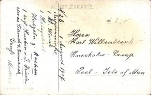 Künstler Ak Dorfidyll, Garten, Gartenarbeit, Bäume