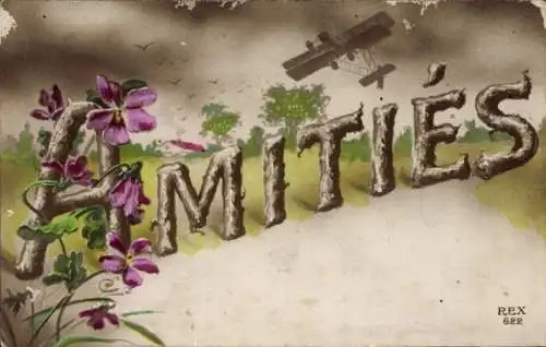 Buchstaben Ak Blumen, Flugzeug, Kitsch