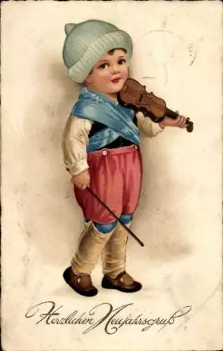 Ak Glückwunsch Neujahr, Geigenspieler