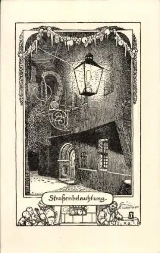 Künstler Ak Schäfer, R., Straßenbeleuchtung