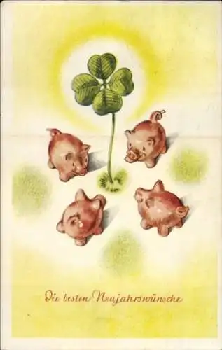 Ak Glückwunsch Neujahr, Schweine, Glücksklee