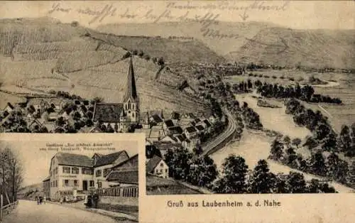 Ak Laubenheim an der Nahe, Gesamtansicht, Gasthof zur schönen Aussicht