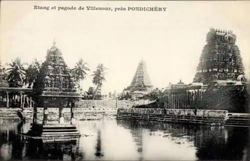 Ak Puducherry Indian Pondicherry, Teich und Pagode von Villenour, Teich, Pagodentempel