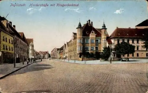 Ak Ingolstadt an der Donau Oberbayern, Harderstraße mit Kriegerdenkmal
