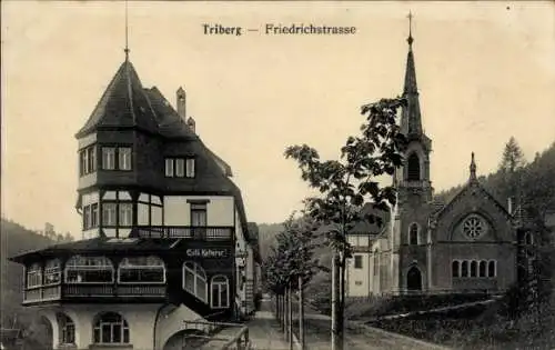 Ak Triberg im Schwarzwald, Blick in die Friedrichstraße, Kirche, Fenterrose