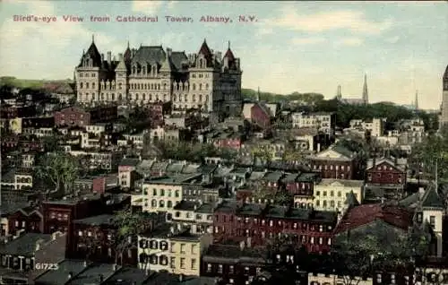 Ak Albany New York USA, Blick vom Turm der Kathedrale aus, New York State Capitol, Stadt