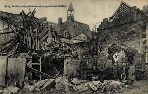 Ak Crouy Aisne, durch Artilleriefeuer zerstörtes Rathaus