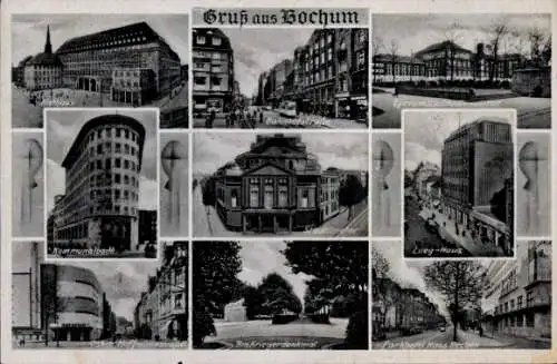 Ak Bochum im Ruhrgebiet, Rathaus, Lyzeum II, Studienanstalt, Kommunalbank, Stadttheater