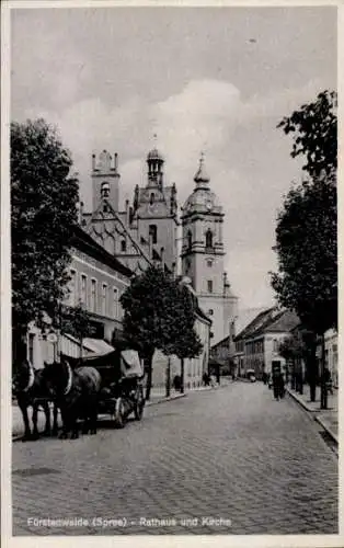 Ak Fürstenwalde an der Spree, Rathaus, Kirche, Pferdefuhrwerk