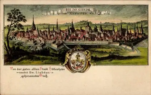 Litho Hildesheim in Niedersachsen, Gesamtansicht, Anno 1729