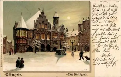 Winter Litho Hildesheim in Niedersachsen, Rathaus